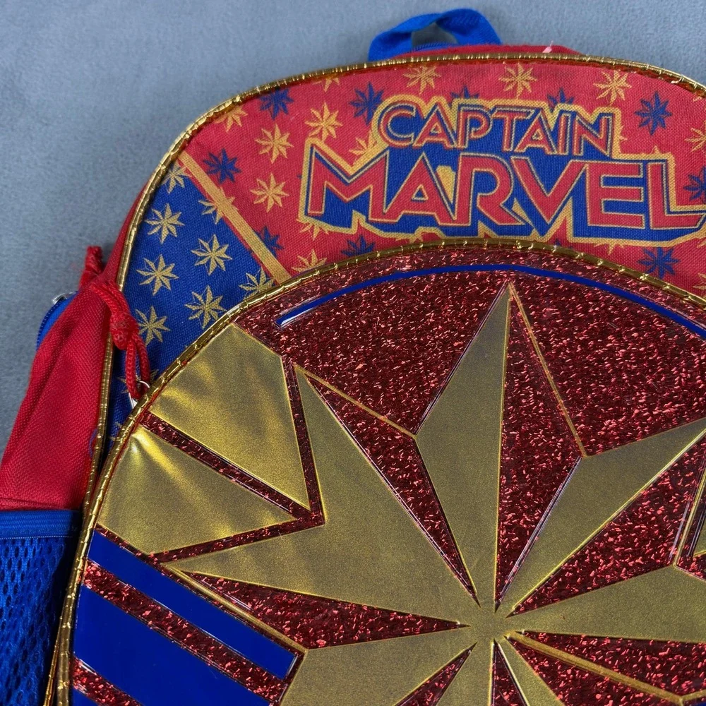 Marvel Captain‎ Marvel Backpack Red Blue Gold Star Glitter School Bag